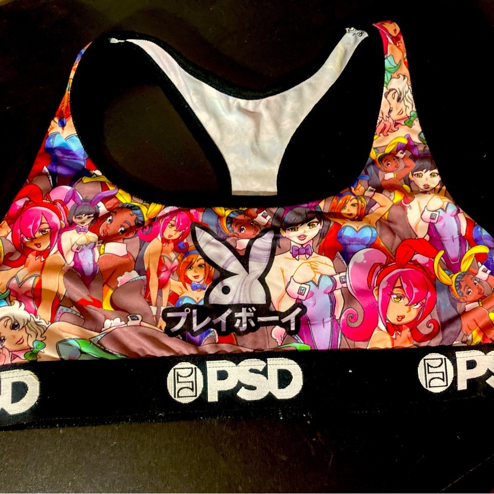 PSD women’s sport bra. Mostly polyester.